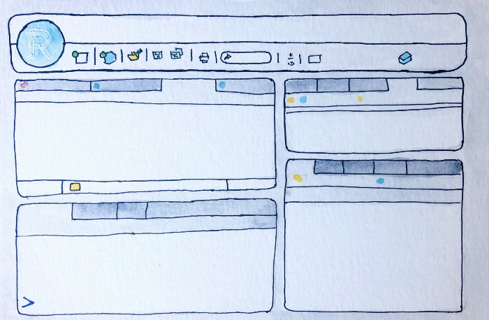 Watercolor of RStudio GUI